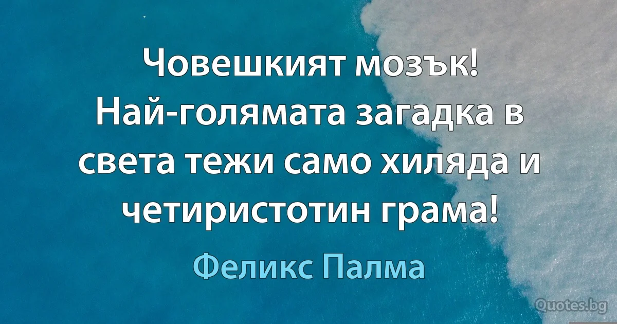 Човешкият мозък! Най-голямата загадка в света тежи само хиляда и четиристотин грама! (Феликс Палма)