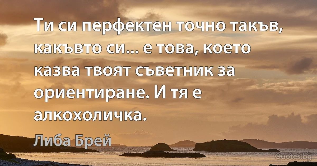 Ти си перфектен точно такъв, какъвто си... е това, което казва твоят съветник за ориентиране. И тя е алкохоличка. (Либа Брей)