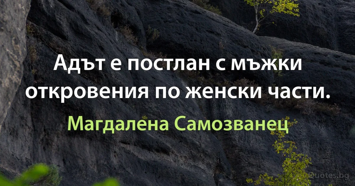 Адът е постлан с мъжки откровения по женски части. (Магдалена Самозванец)