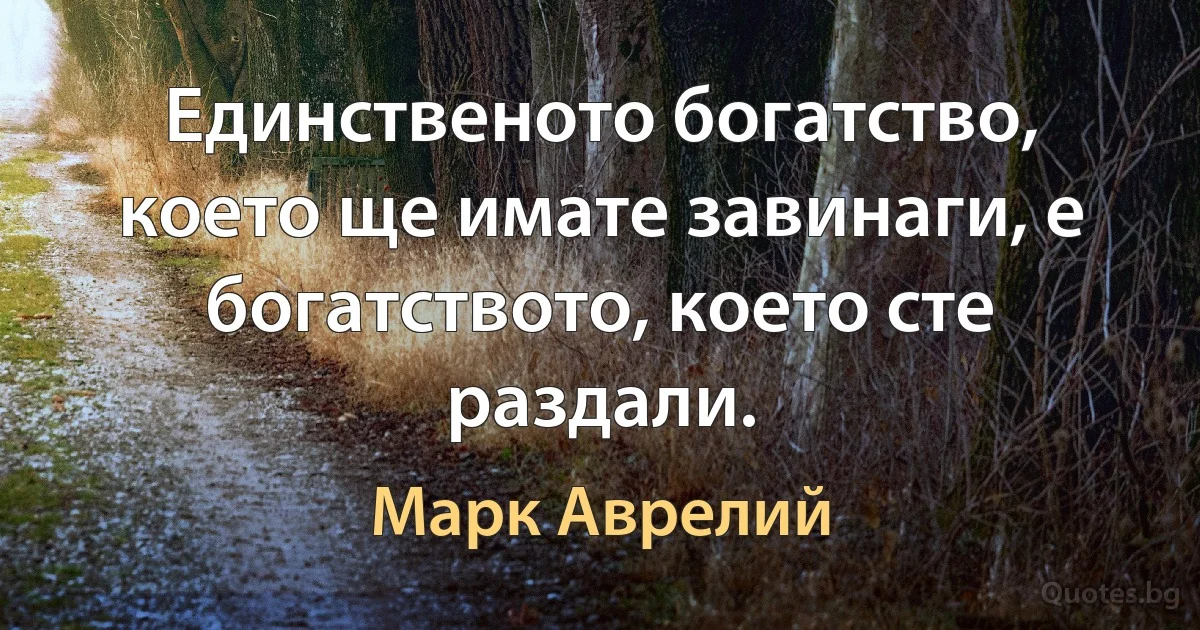 Единственото богатство, което ще имате завинаги, е богатството, което сте раздали. (Марк Аврелий)