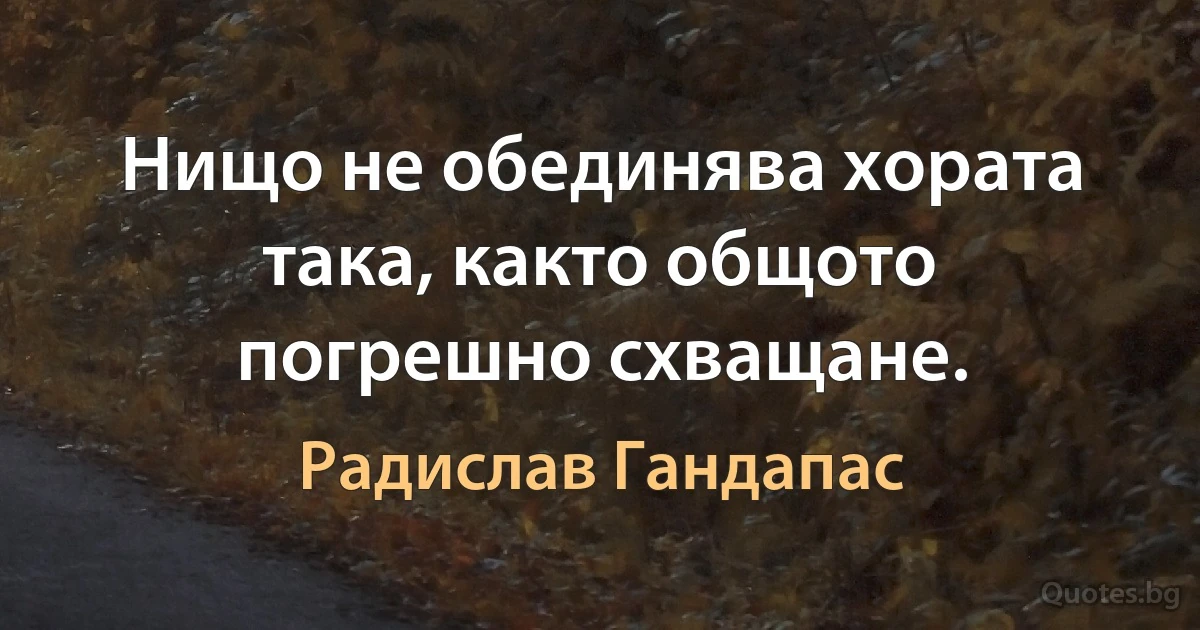 Нищо не обединява хората така, както общото погрешно схващане. (Радислав Гандапас)