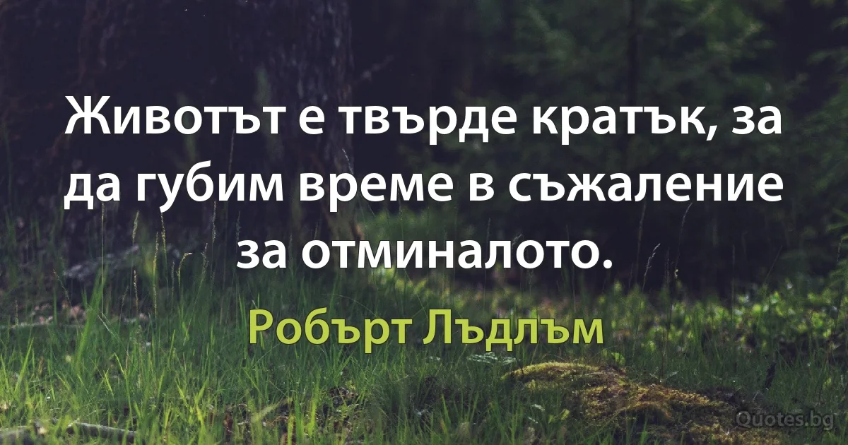 Животът е твърде кратък, за да губим време в съжаление за отминалото. (Робърт Лъдлъм)