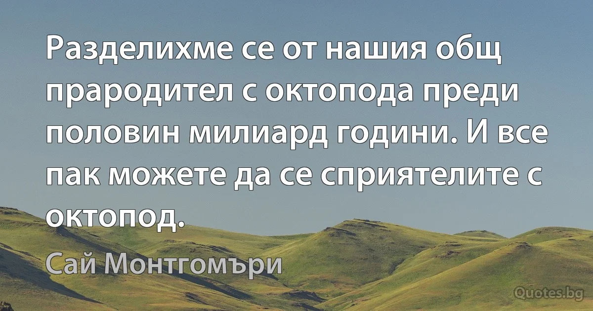 Разделихме се от нашия общ прародител с октопода преди половин милиард години. И все пак можете да се сприятелите с октопод. (Сай Монтгомъри)