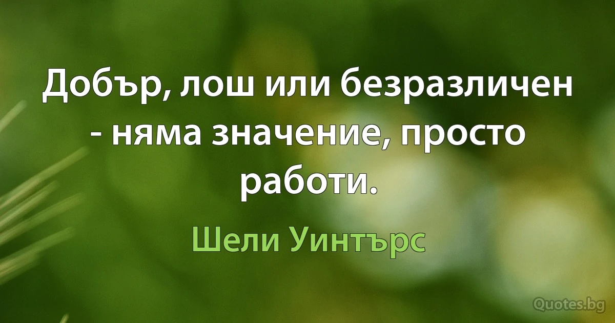 Добър, лош или безразличен - няма значение, просто работи. (Шели Уинтърс)