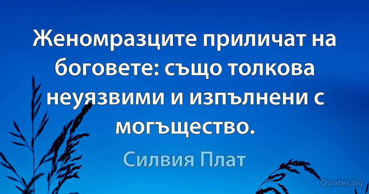 Женомразците приличат на боговете: също толкова неуязвими и изпълнени с могъщество. (Силвия Плат)