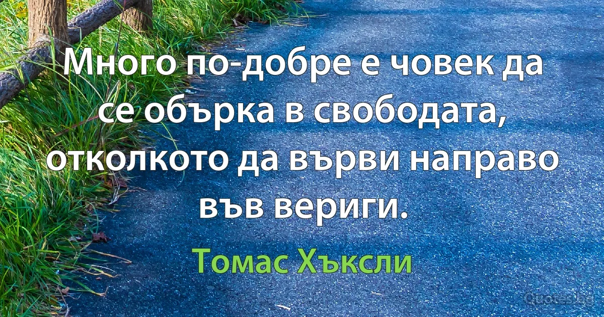 Много по-добре е човек да се обърка в свободата, отколкото да върви направо във вериги. (Томас Хъксли)