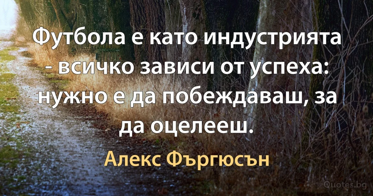 Футбола е като индустрията - всичко зависи от успеха: нужно е да побеждаваш, за да оцелееш. (Алекс Фъргюсън)