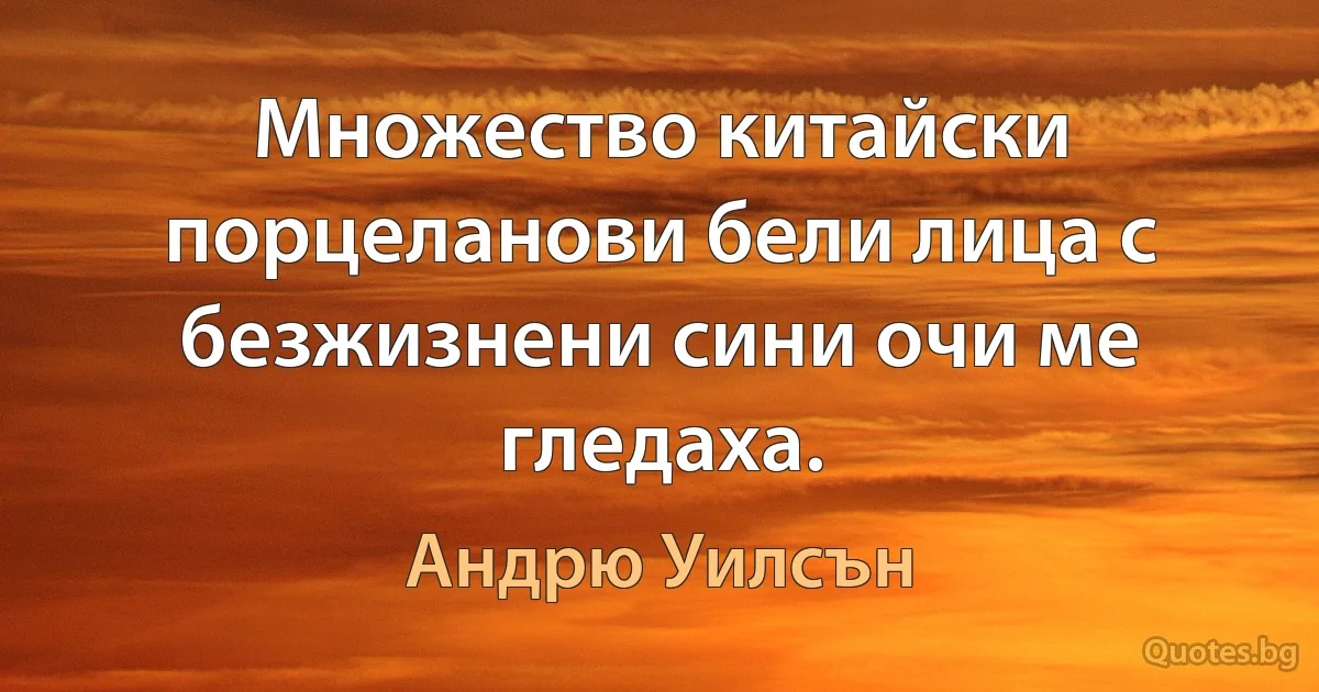 Множество китайски порцеланови бели лица с безжизнени сини очи ме гледаха. (Андрю Уилсън)