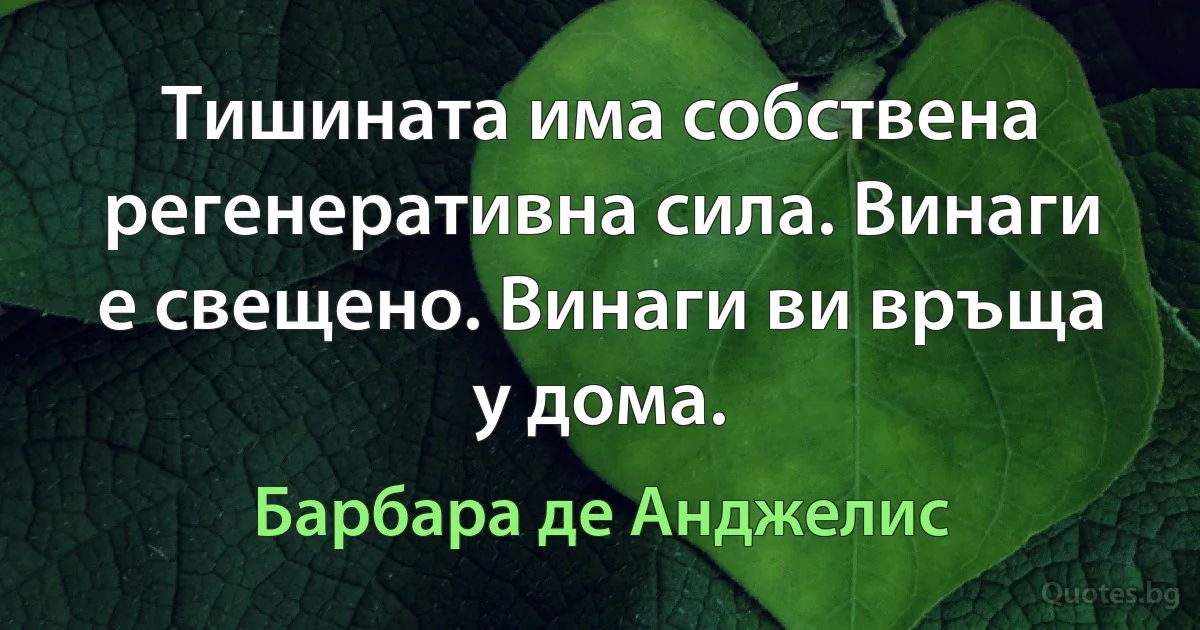 Тишината има собствена регенеративна сила. Винаги е свещено. Винаги ви връща у дома. (Барбара де Анджелис)