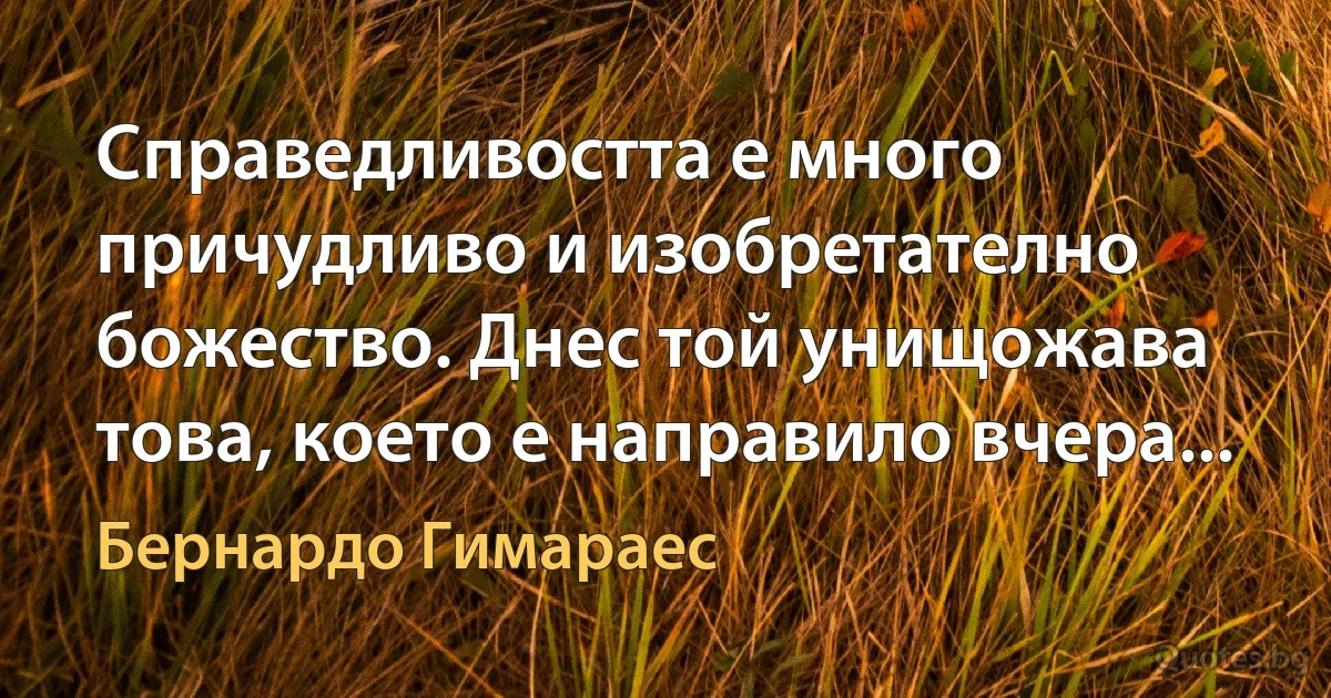 Справедливостта е много причудливо и изобретателно божество. Днес той унищожава това, което е направило вчера... (Бернардо Гимараес)