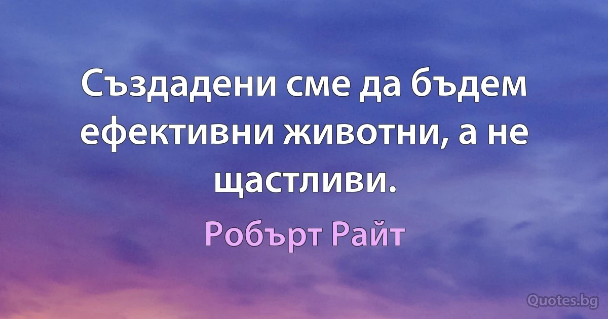 Създадени сме да бъдем ефективни животни, а не щастливи. (Робърт Райт)