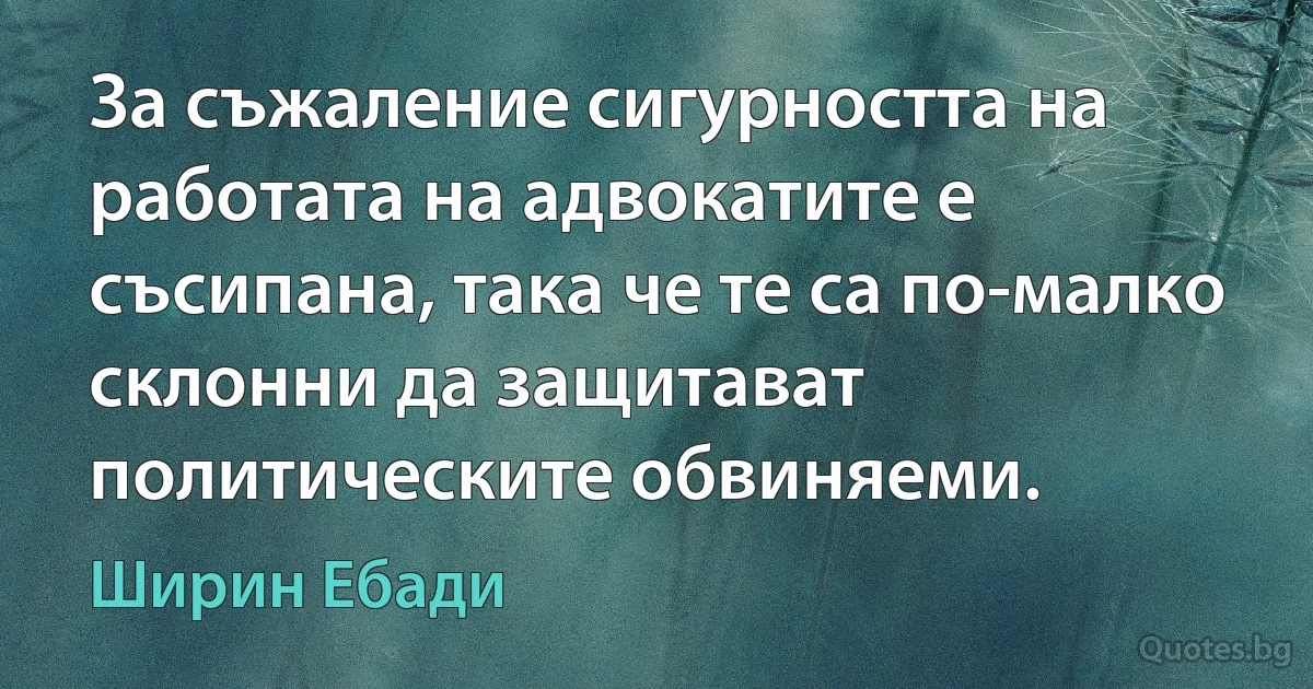 За съжаление сигурността на работата на адвокатите е съсипана, така че те са по-малко склонни да защитават политическите обвиняеми. (Ширин Ебади)