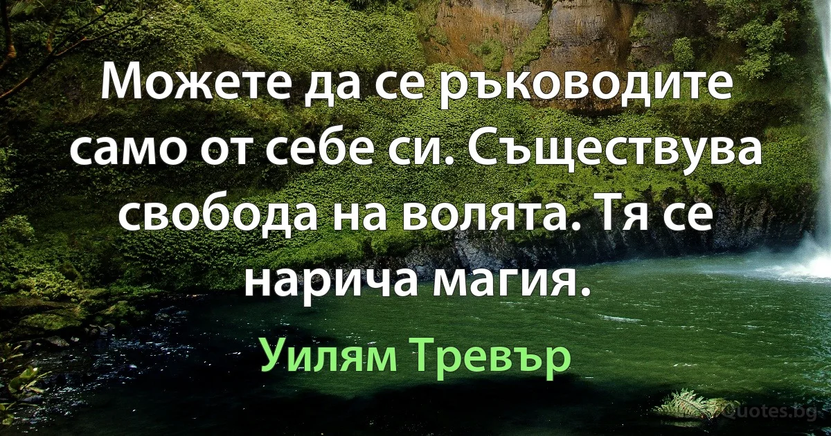 Можете да се ръководите само от себе си. Съществува свобода на волята. Тя се нарича магия. (Уилям Тревър)