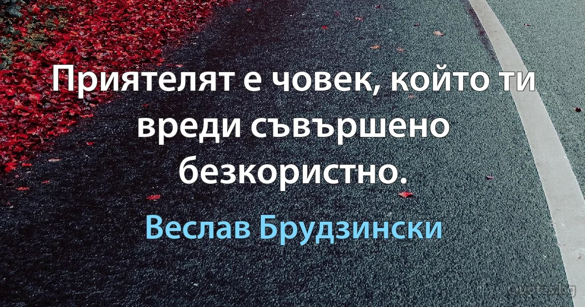 Приятелят е човек, който ти вреди съвършено безкористно. (Веслав Брудзински)