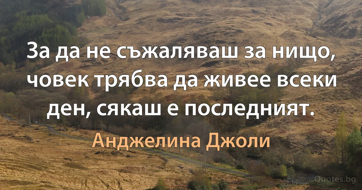 За да не съжаляваш за нищо, човек трябва да живее всеки ден, сякаш е последният. (Анджелина Джоли)