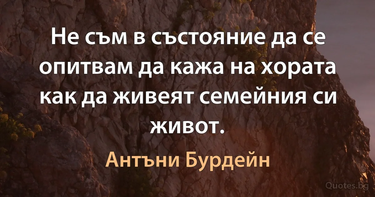 Не съм в състояние да се опитвам да кажа на хората как да живеят семейния си живот. (Антъни Бурдейн)