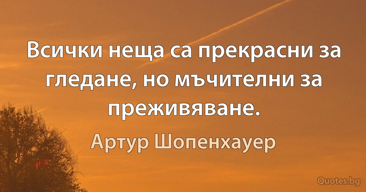 Всички неща са прекрасни за гледане, но мъчителни за преживяване. (Артур Шопенхауер)