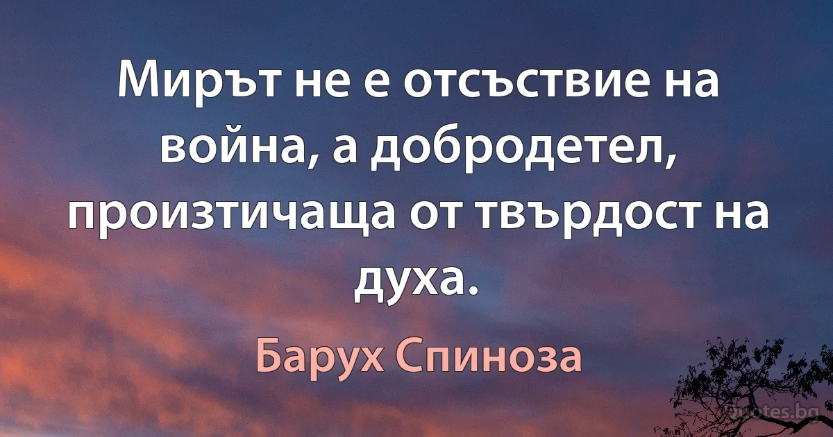 Мирът не е отсъствие на война, а добродетел, произтичаща от твърдост на духа. (Барух Спиноза)