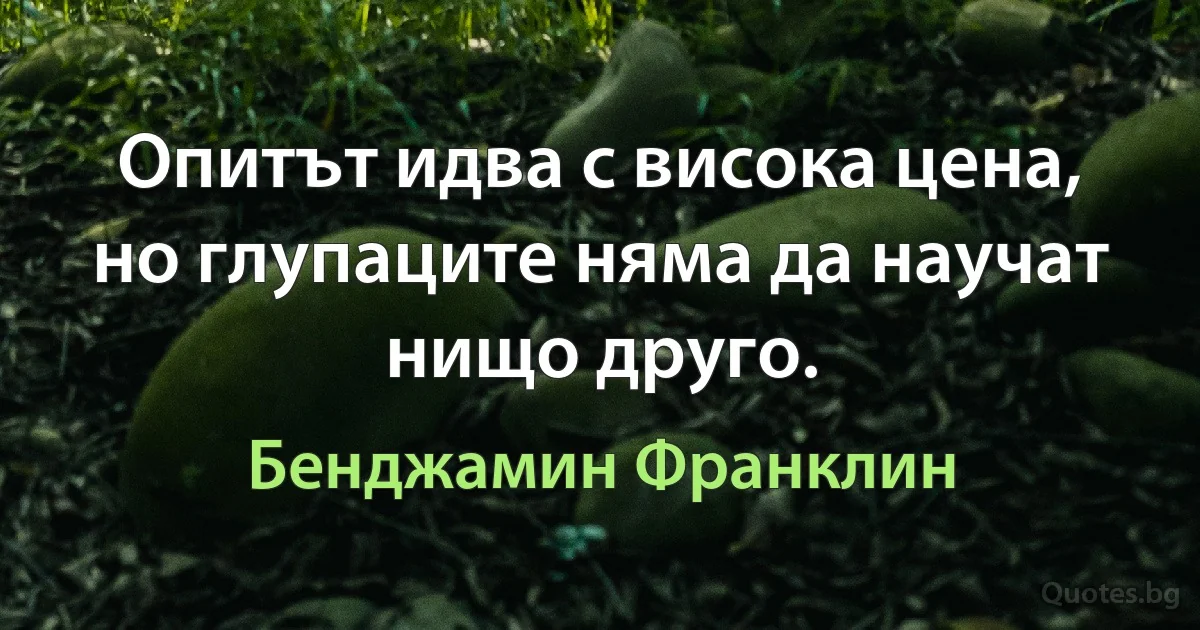 Опитът идва с висока цена, но глупаците няма да научат нищо друго. (Бенджамин Франклин)