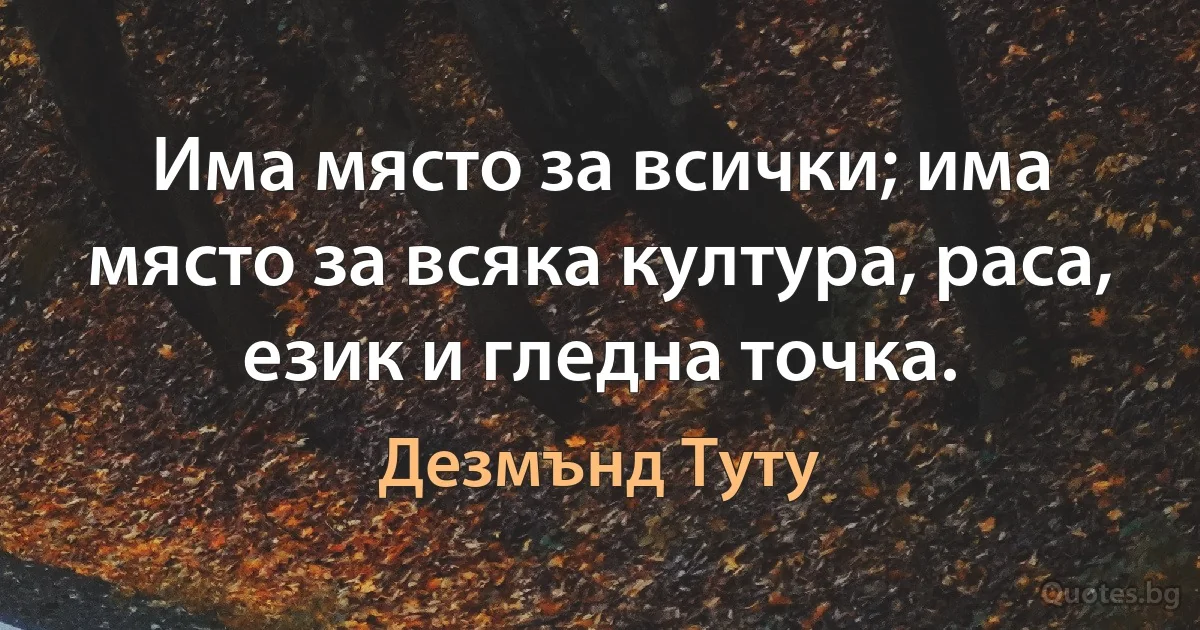 Има място за всички; има място за всяка култура, раса, език и гледна точка. (Дезмънд Туту)