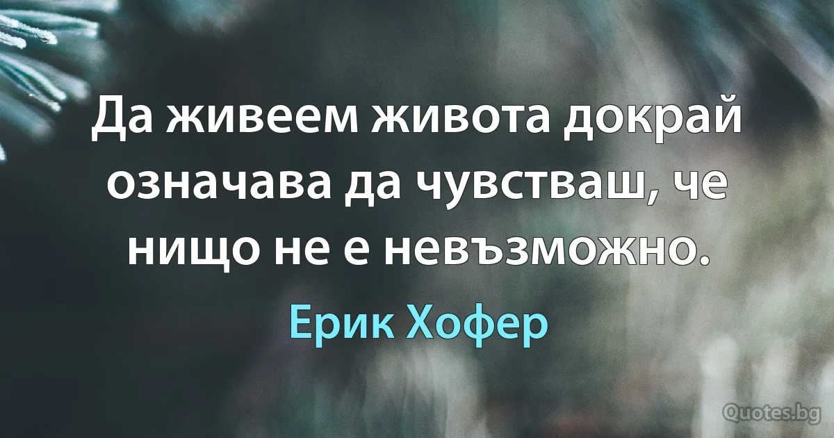 Да живеем живота докрай означава да чувстваш, че нищо не е невъзможно. (Ерик Хофер)