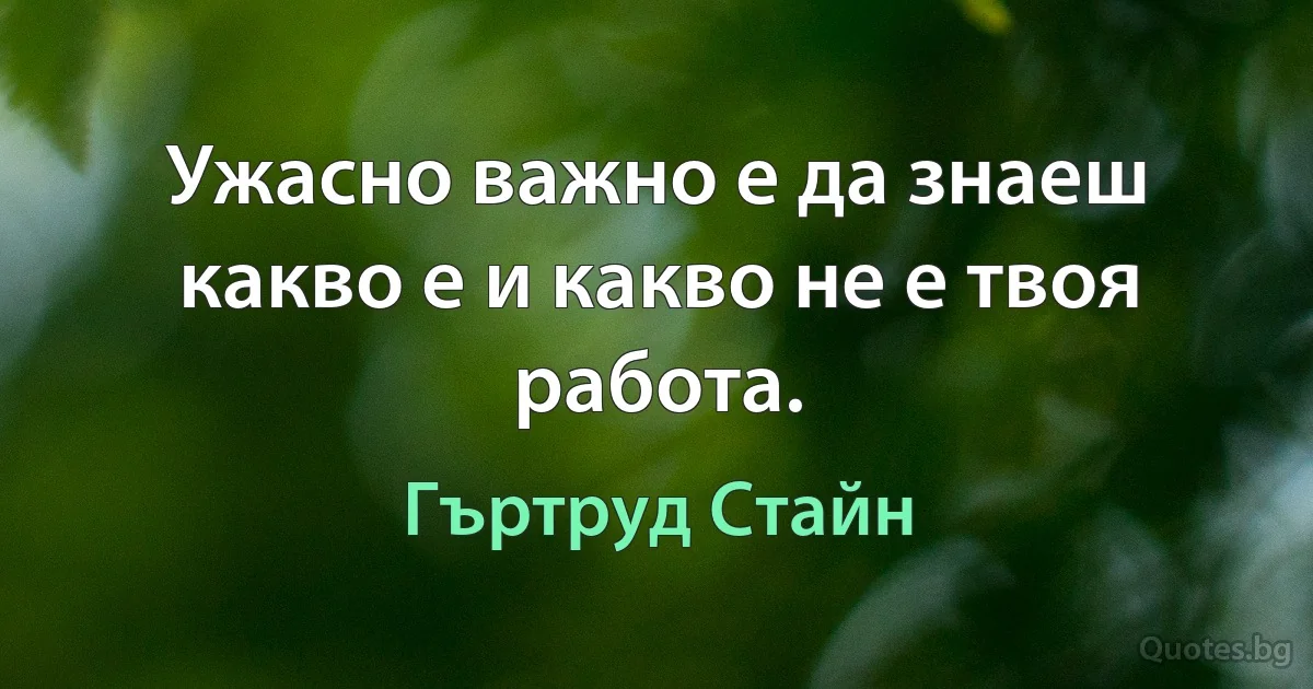 Ужасно важно е да знаеш какво е и какво не е твоя работа. (Гъртруд Стайн)