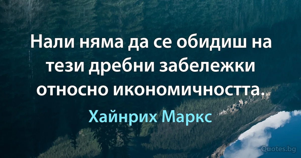 Нали няма да се обидиш на тези дребни забележки относно икономичността. (Хайнрих Маркс)