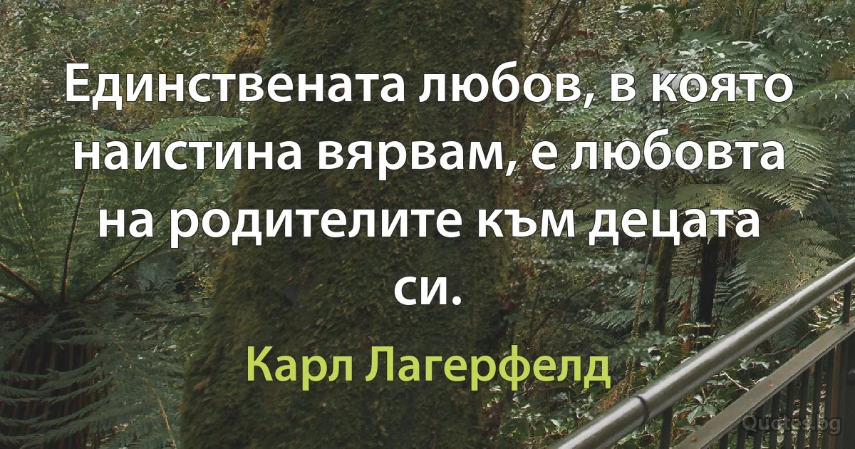 Единствената любов, в която наистина вярвам, е любовта на родителите към децата си. (Карл Лагерфелд)