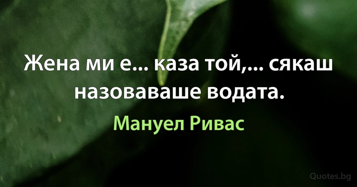 Жена ми е... каза той,... сякаш назоваваше водата. (Мануел Ривас)