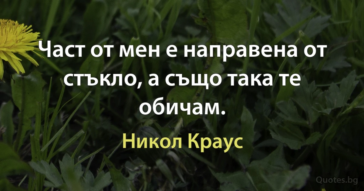 Част от мен е направена от стъкло, а също така те обичам. (Никол Краус)