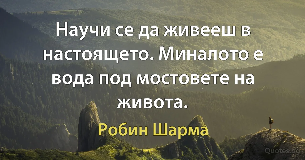 Научи се да живееш в настоящето. Миналото е вода под мостовете на живота. (Робин Шарма)