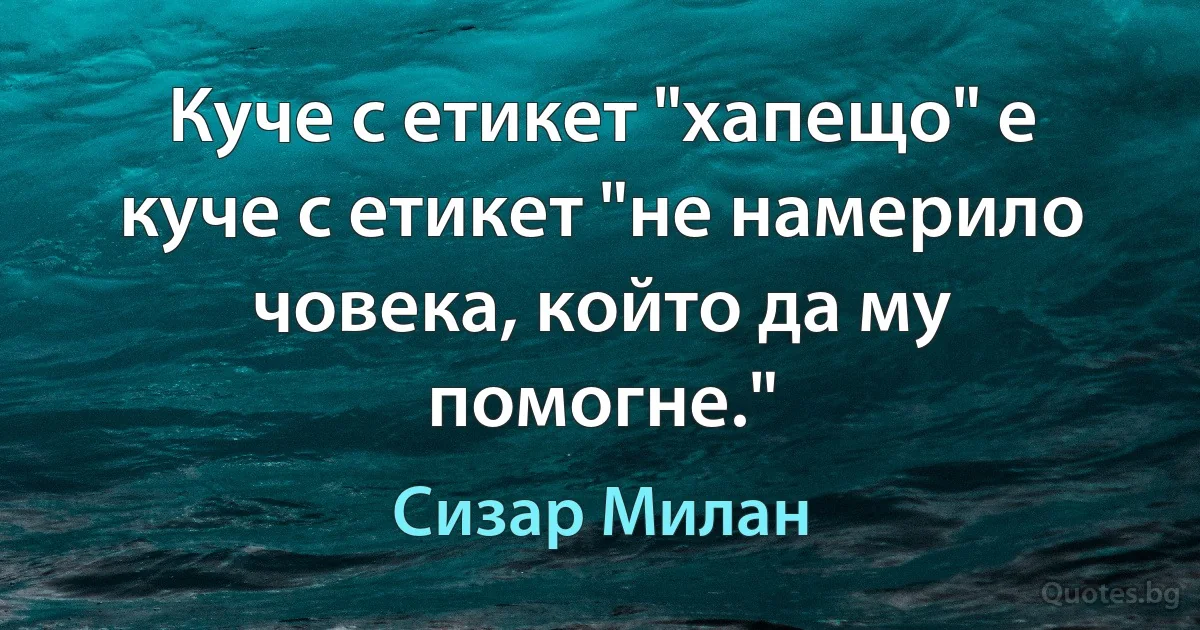 Куче с етикет "хапещо" е куче с етикет "не намерило човека, който да му помогне." (Сизар Милан)