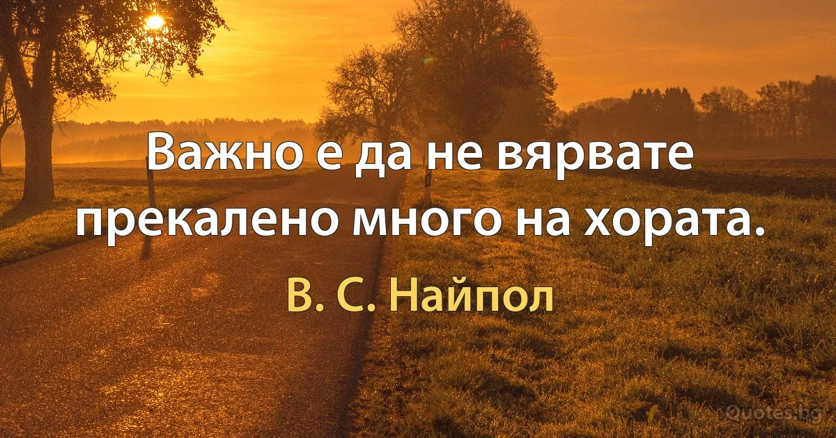 Важно е да не вярвате прекалено много на хората. (В. С. Найпол)