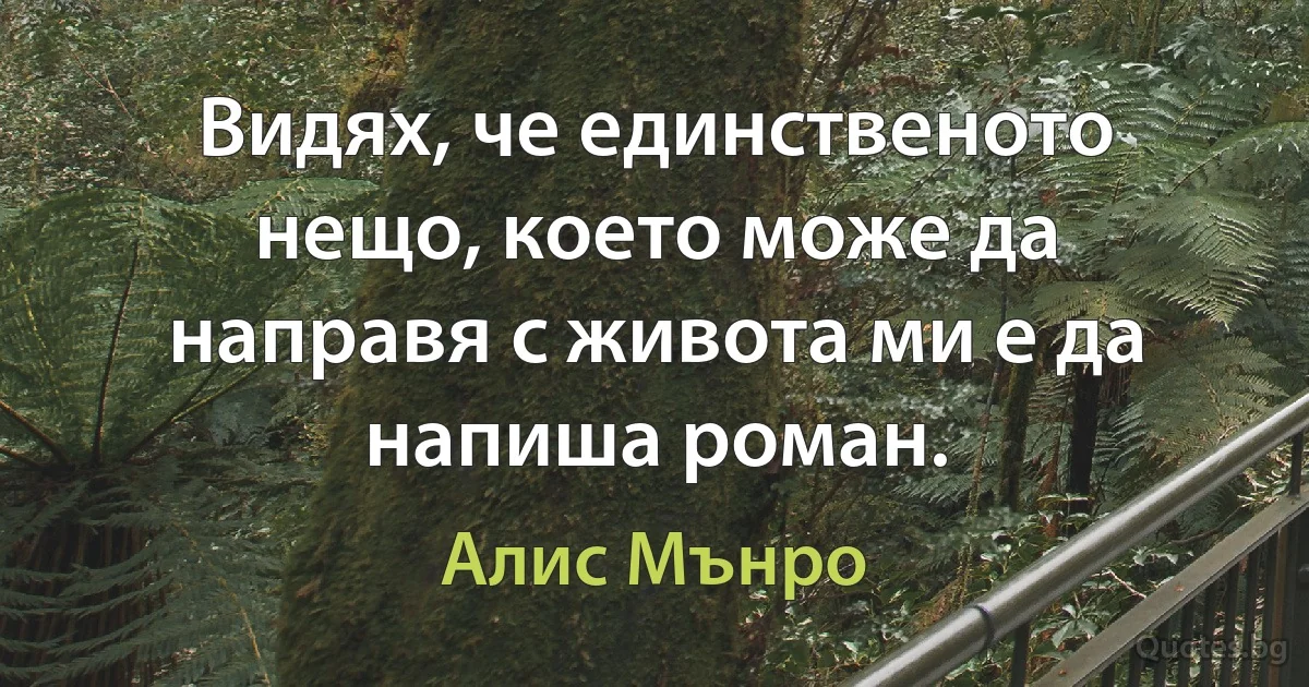 Видях, че единственото нещо, което може да направя с живота ми е да напиша роман. (Алис Мънро)