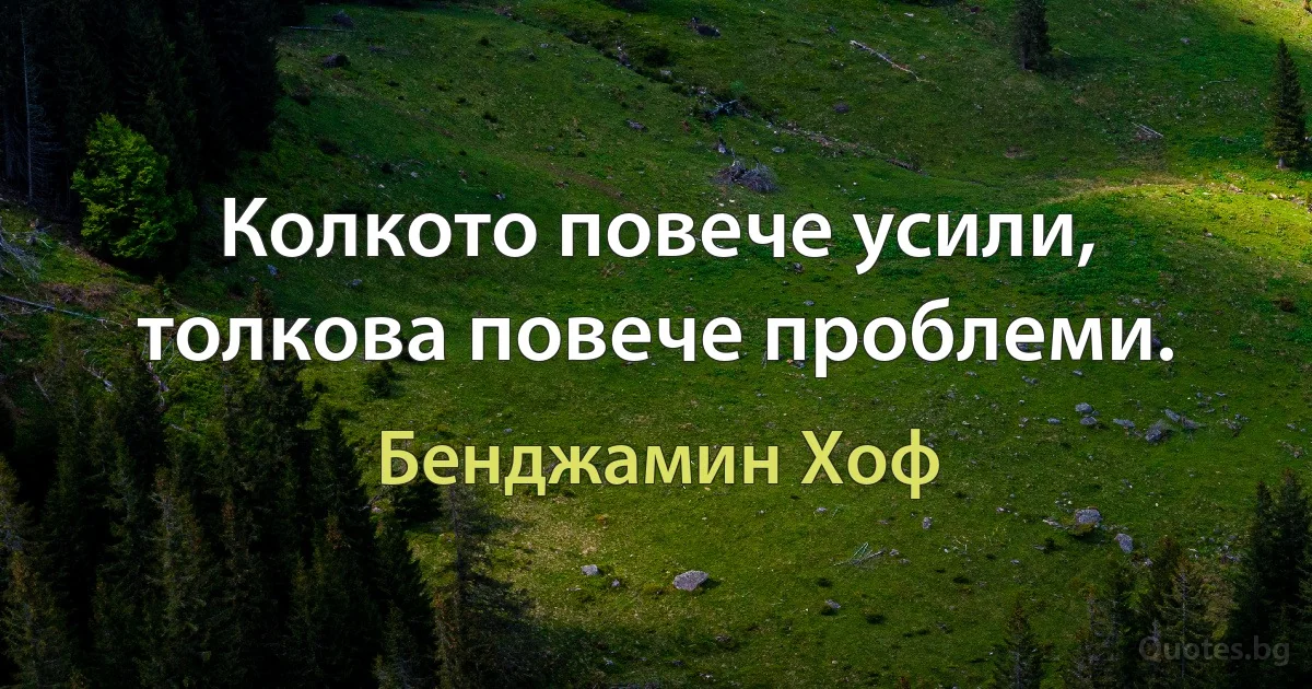 Колкото повече усили, толкова повече проблеми. (Бенджамин Хоф)