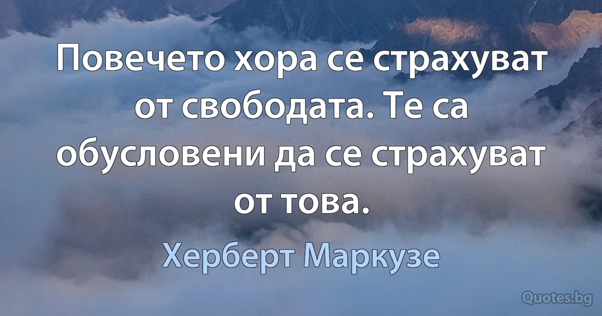 Повечето хора се страхуват от свободата. Те са обусловени да се страхуват от това. (Херберт Маркузе)