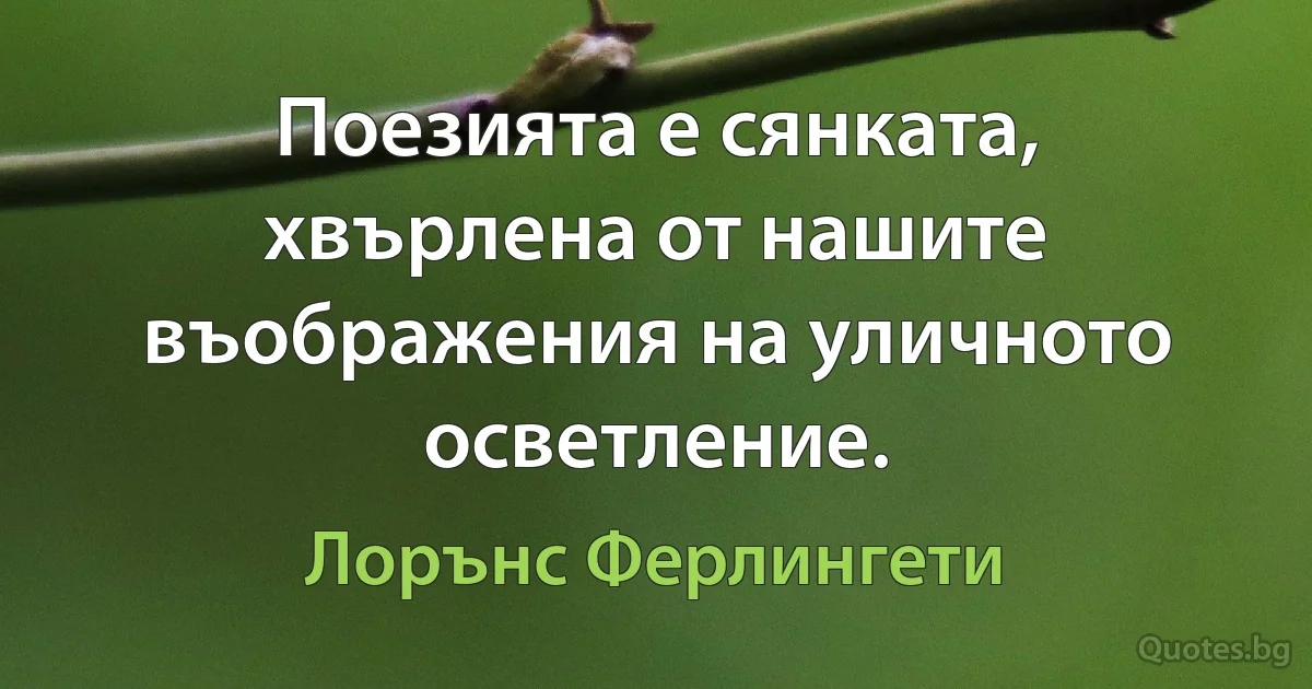 Поезията е сянката, хвърлена от нашите въображения на уличното осветление. (Лорънс Ферлингети)