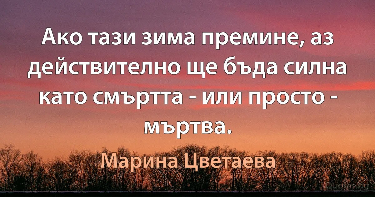 Ако тази зима премине, аз действително ще бъда силна като смъртта - или просто - мъртва. (Марина Цветаева)