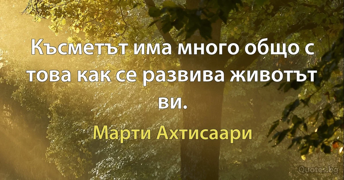 Късметът има много общо с това как се развива животът ви. (Марти Ахтисаари)