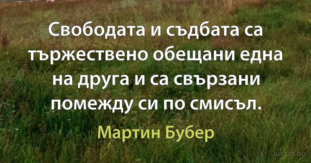 Свободата и съдбата са тържествено обещани една на друга и са свързани помежду си по смисъл. (Мартин Бубер)