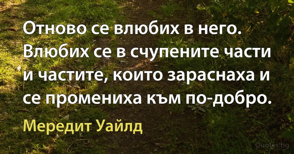 Отново се влюбих в него. Влюбих се в счупените части и частите, които зараснаха и се промениха към по-добро. (Мередит Уайлд)