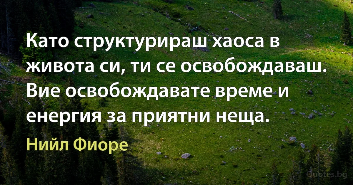 Като структурираш хаоса в живота си, ти се освобождаваш. Вие освобождавате време и енергия за приятни неща. (Нийл Фиоре)