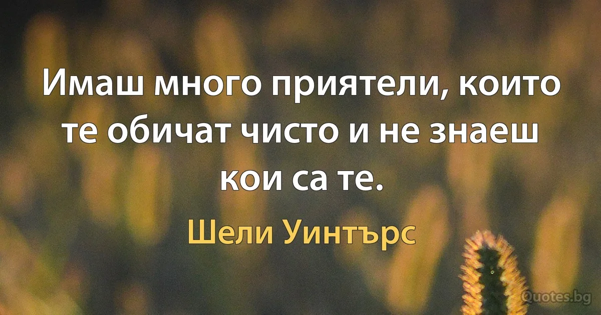 Имаш много приятели, които те обичат чисто и не знаеш кои са те. (Шели Уинтърс)