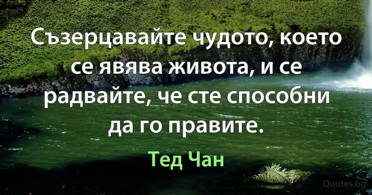 Съзерцавайте чудото, което се явява живота, и се радвайте, че сте способни да го правите. (Тед Чан)