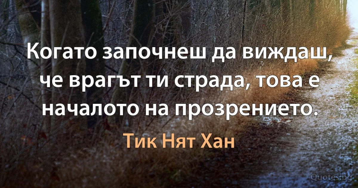 Когато започнеш да виждаш, че врагът ти страда, това е началото на прозрението. (Тик Нят Хан)