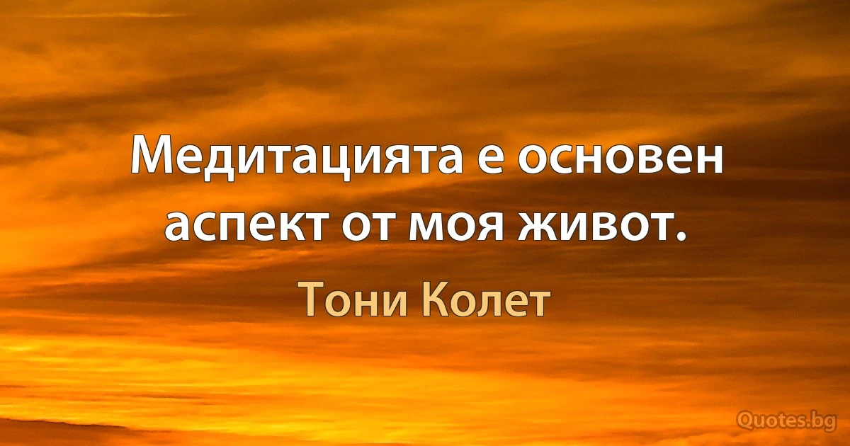 Медитацията е основен аспект от моя живот. (Тони Колет)