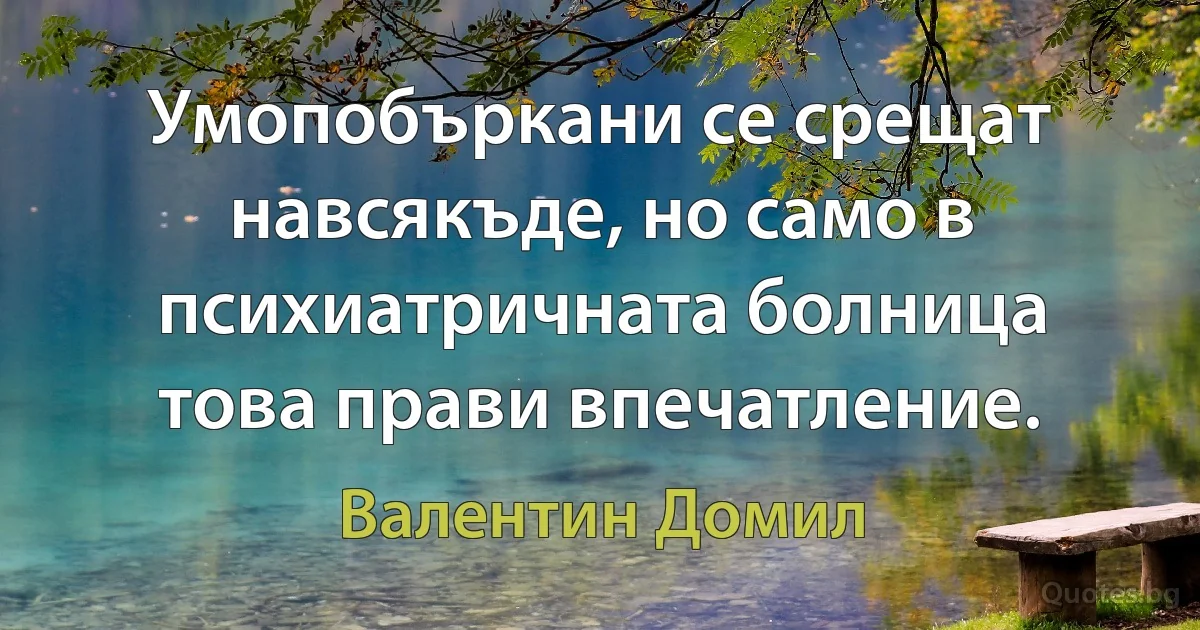 Умопобъркани се срещат навсякъде, но само в психиатричната болница това прави впечатление. (Валентин Домил)