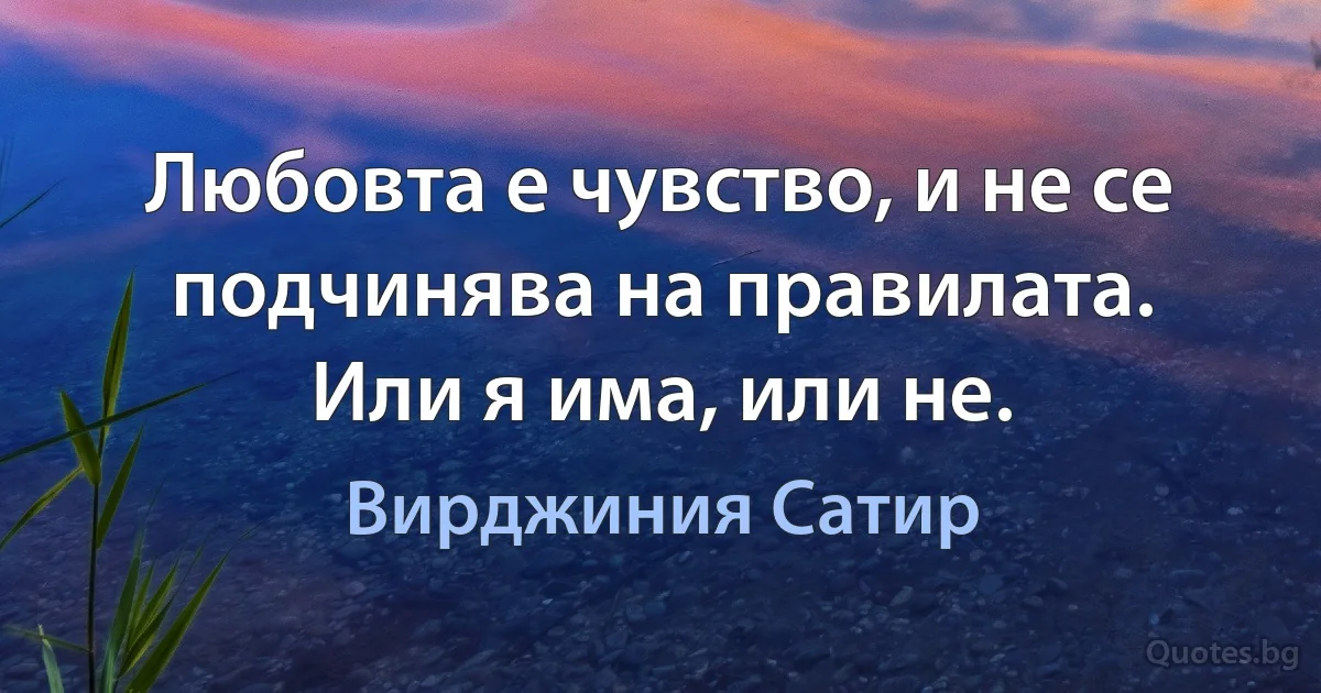 Любовта е чувство, и не се подчинява на правилата. Или я има, или не. (Вирджиния Сатир)