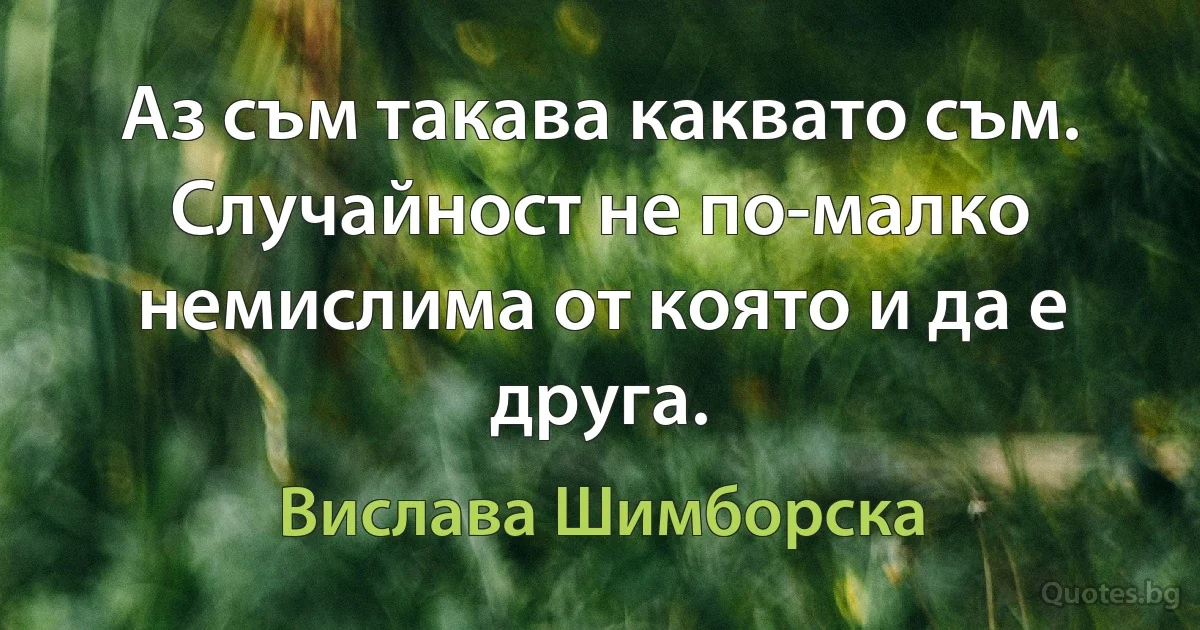 Аз съм такава каквато съм. Случайност не по-малко немислима от която и да е друга. (Вислава Шимборска)