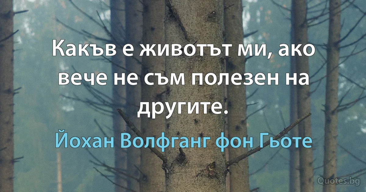 Какъв е животът ми, ако вече не съм полезен на другите. (Йохан Волфганг фон Гьоте)